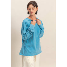 Ocean Blue Oversized Washed Long Sleeve Pocket Tee