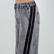 Black Acid Washed Pull On Wide Jeans