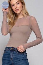 Mushroom Long Sleeve Round Neck Mesh Combination Seamless Top