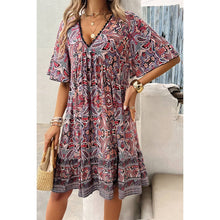 Navy Allover Print Lace Trim Loose A Line Dress