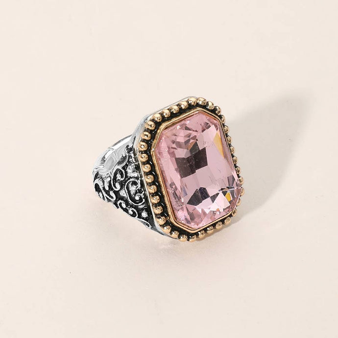 Pink Rectangle Stone Stretch Ring