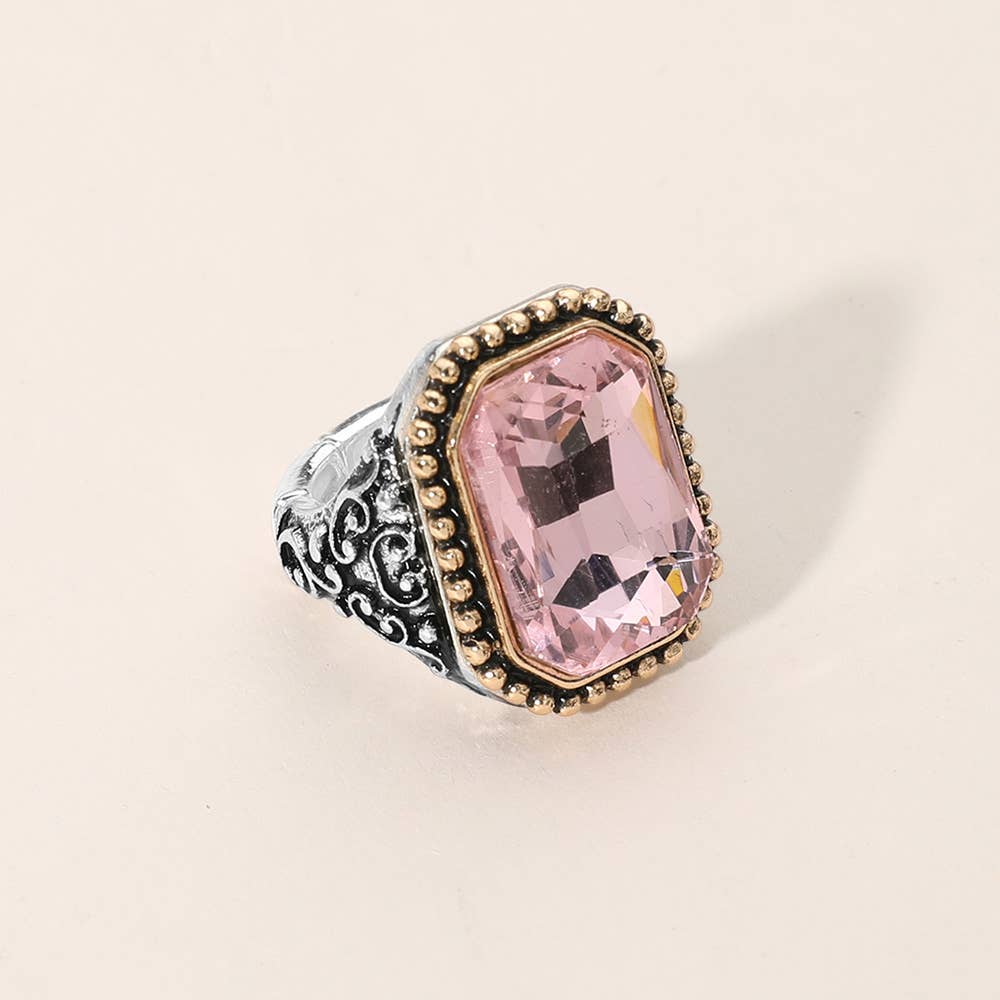 Pink Rectangle Stone Stretch Ring