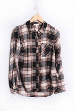 Jet Black Long Sleeve One Pocket Plaid Top