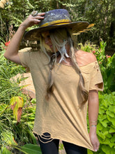 Mustard Washed Distressed Ripped Rare Bird Shirt