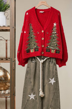 Red Christmas Tree Embroidered Soft Cardigan
