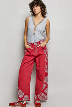 Red High Waist Paisley Patch High Rise Wide Leg Twill POL Pants