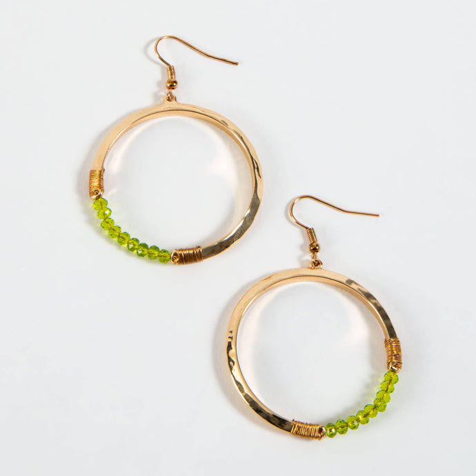 Haven Green Glass Beaded Gold Hoop Drop Earring