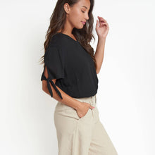 Jet Nika Crepe Tied Short Sleeve V-Neck Blouse