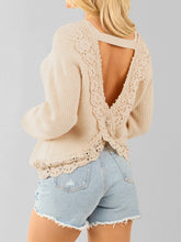 Beige Lace Backless Knit Sweater Top