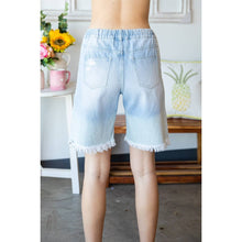 Light Denim Elastic Waist Denim Sweat Shorts