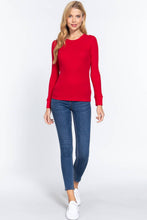 Red Long Sleeve Crew Neck Thermal Knit Top