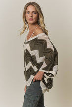 BOHEMIAN CHEVRON CROCHET KNIT SWEATER TOP Olive