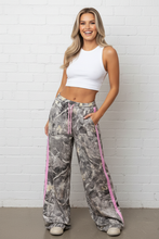 Grey Camo Colorblock Drawstring Wide Leg Sweatpants