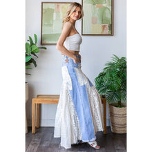 Denim Lace Insert Ruffle Flare Wide Leg Oli+Hali Pants