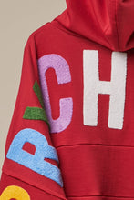 Red Christmas Embroidered Zip Hoodie