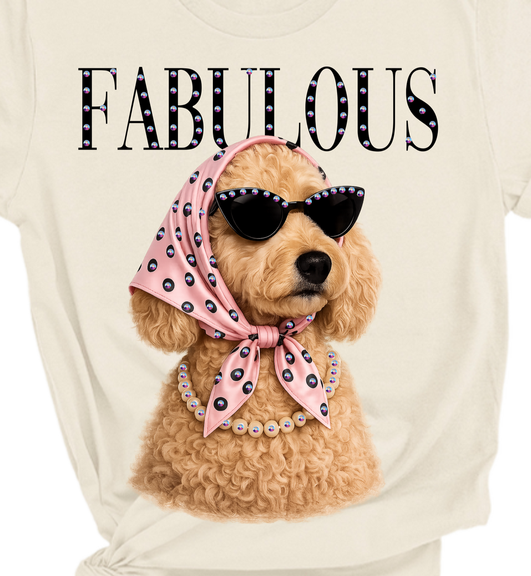 Natural Goldie Fabulous Goldendoodle Glam Dog Rhinestone Graphic Tee