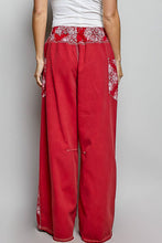 Red High Waist Paisley Patch High Rise Wide Leg Twill POL Pants