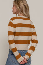 Camel Ivory Long Sleeve Crew Neck Stripe Sweater