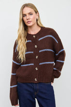STRIPE JACQUARD BUTTON DOWN KNIT CARDIGAN: BROWN