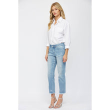 Powder Blue Mid Rise Cigarette Crop Mica Denim Jeans