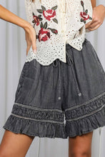 Black Denim Ladder Trim 100%Tencel Chambray Denim Shorts