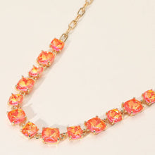 Coral Neon Cushion Square Stone Link Evening Necklace