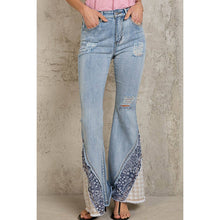 Denim Flare cut asymmetrical patch detail POL Jeans