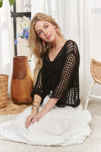 Black Front Drawstring Crochet Top