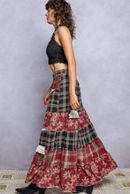 Black Floral Print Ruffle Trim Patchwork Plaid Wide Leg POL Pants
