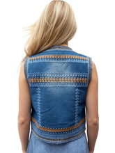 Denim Gold Sonia Denim Floral Embroidered V Neck Vest