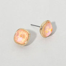 Clear Gold Cushion-cut Faceted Iridescent Stone Stud Earrings