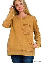 Ash Black terry Washed Raw Edge Front Pocket Pullover