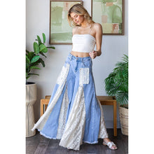 Denim Lace Insert Ruffle Flare Wide Leg Oli+Hali Pants