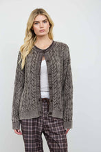 WASHED PATTERN CABLE KNIT BUTTON DOWN CARDIGAN: LIGHT KHAKI