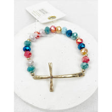 Lavender Hammered Cross Crystal Mix Beads Bracelet