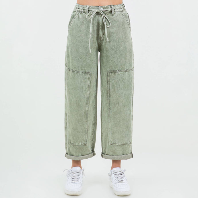 Olive Washed Barrel Fit Pants