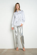 IT3269 Metallic Foil Long Sleeve Button Down Shirt: Silver / L