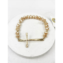 Lavender Hammered Cross Crystal Mix Beads Bracelet