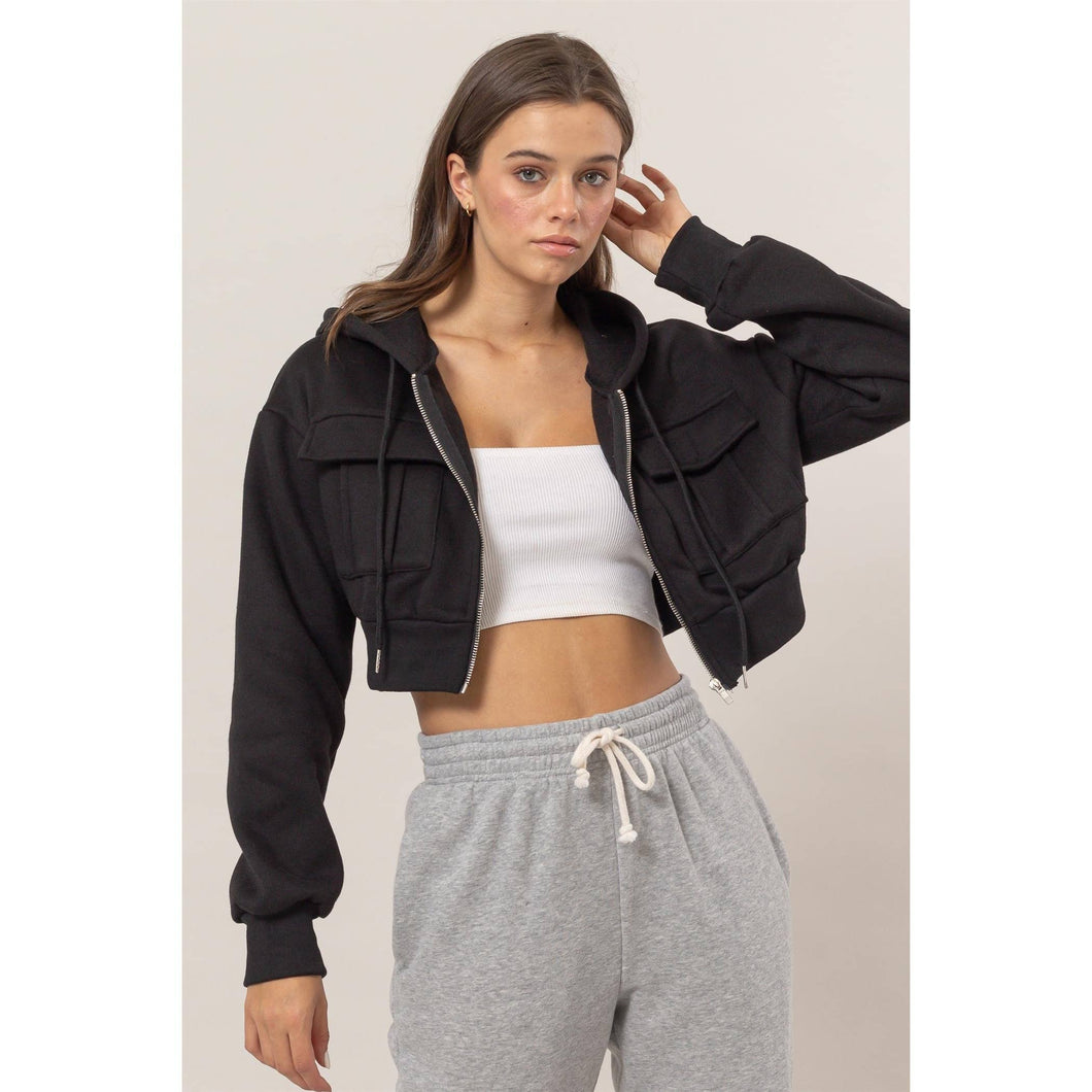 Black Fleece French Terry Cropped Jacket