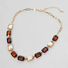 Black Multi Cushion Rectangular Stone Cluster Link Evening Necklace