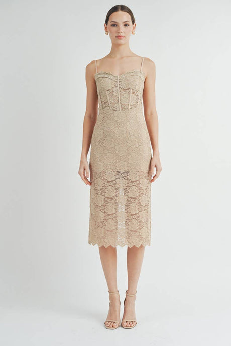 Nude Corset Lace Bustier Midi Dress