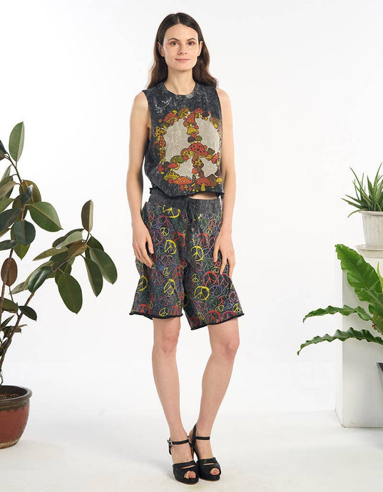 Peace Cotton Sleeveless Crop Top