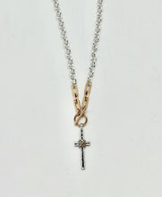 Necklace AlloyPlated Lg.Multi Metal Cross w/Gold Toggle 18”