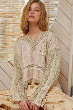 Violet Multi Vintage v-neck long sleeve floral print woven POL top