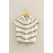 Black Striped Hooded Top With Pocket