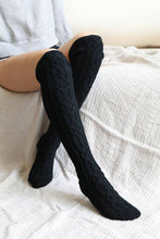 Black Bold & Cozy Thigh-High Cable Knit Socks