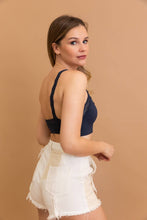 Blue Grey Lace Trim Padded Bralette