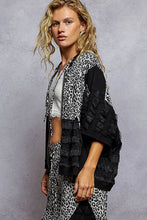 Black 3/4 sleeve lace detail leopard zip up hoodie knit print POL top