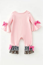 Pink santa printed baby romper with bell sleeves and snaps. RPG65054 SOL: 0-3M