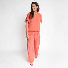 Coral Nika Crepe Tied Short Sleeve V-Neck Blouse